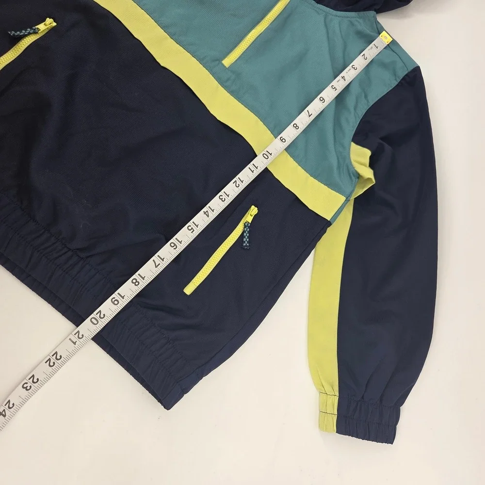 Tommy Bahama Windbreaker M 7/8 Blue Teal Yellow Hooded Jacket Sporty Coastal